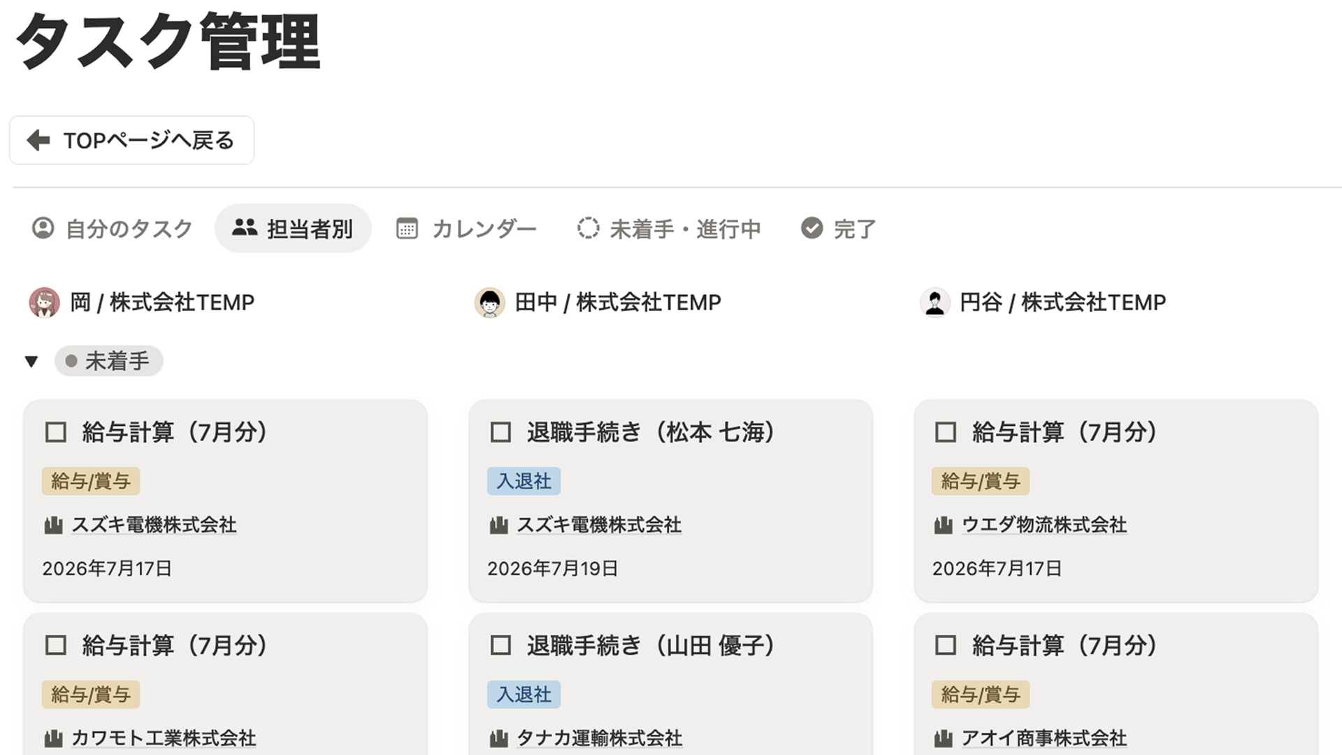 案件・進捗管理ボードのイメージ